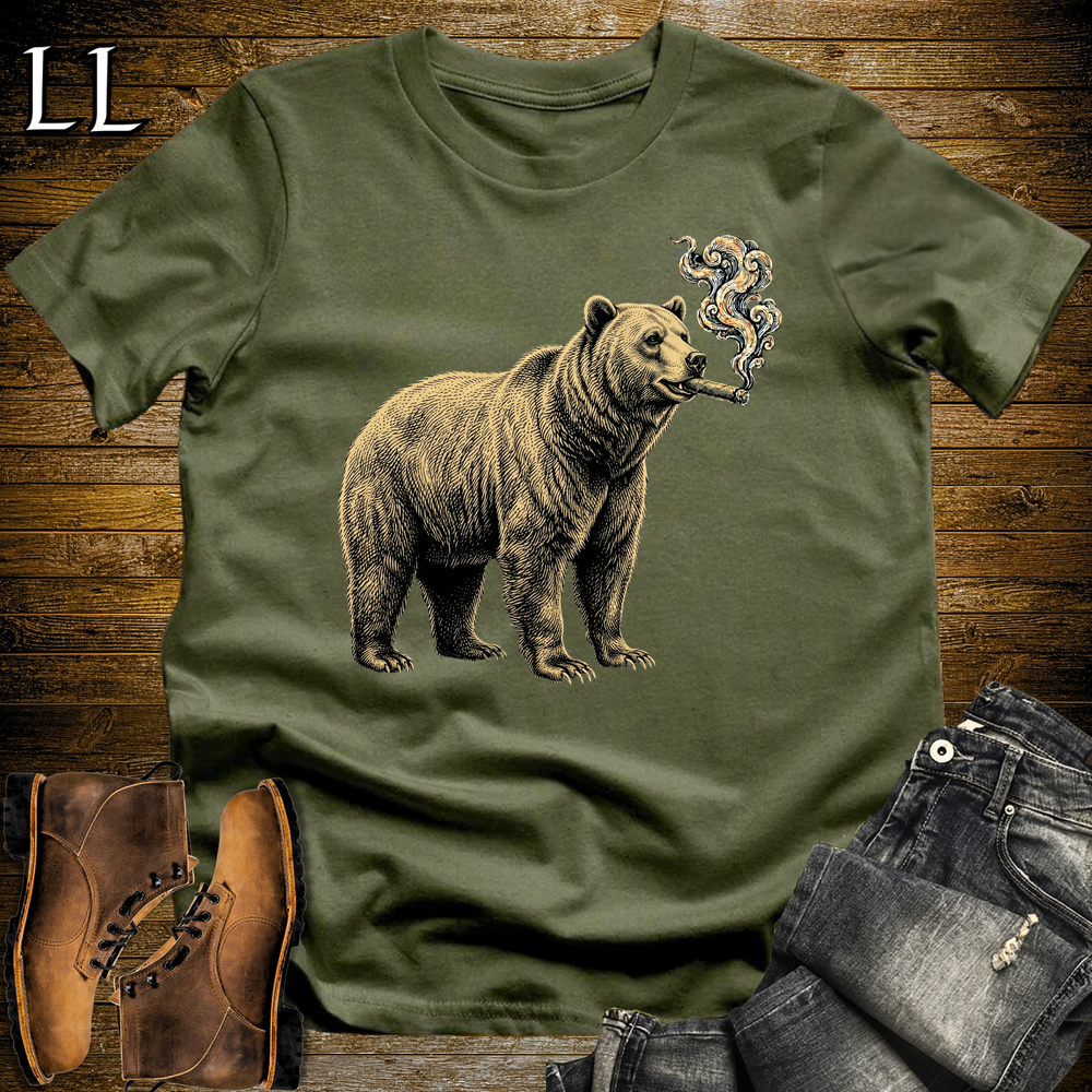 Vintage Cigar Grizzly Softstyle T Shirt Military Green | Funny Cigar Shirt