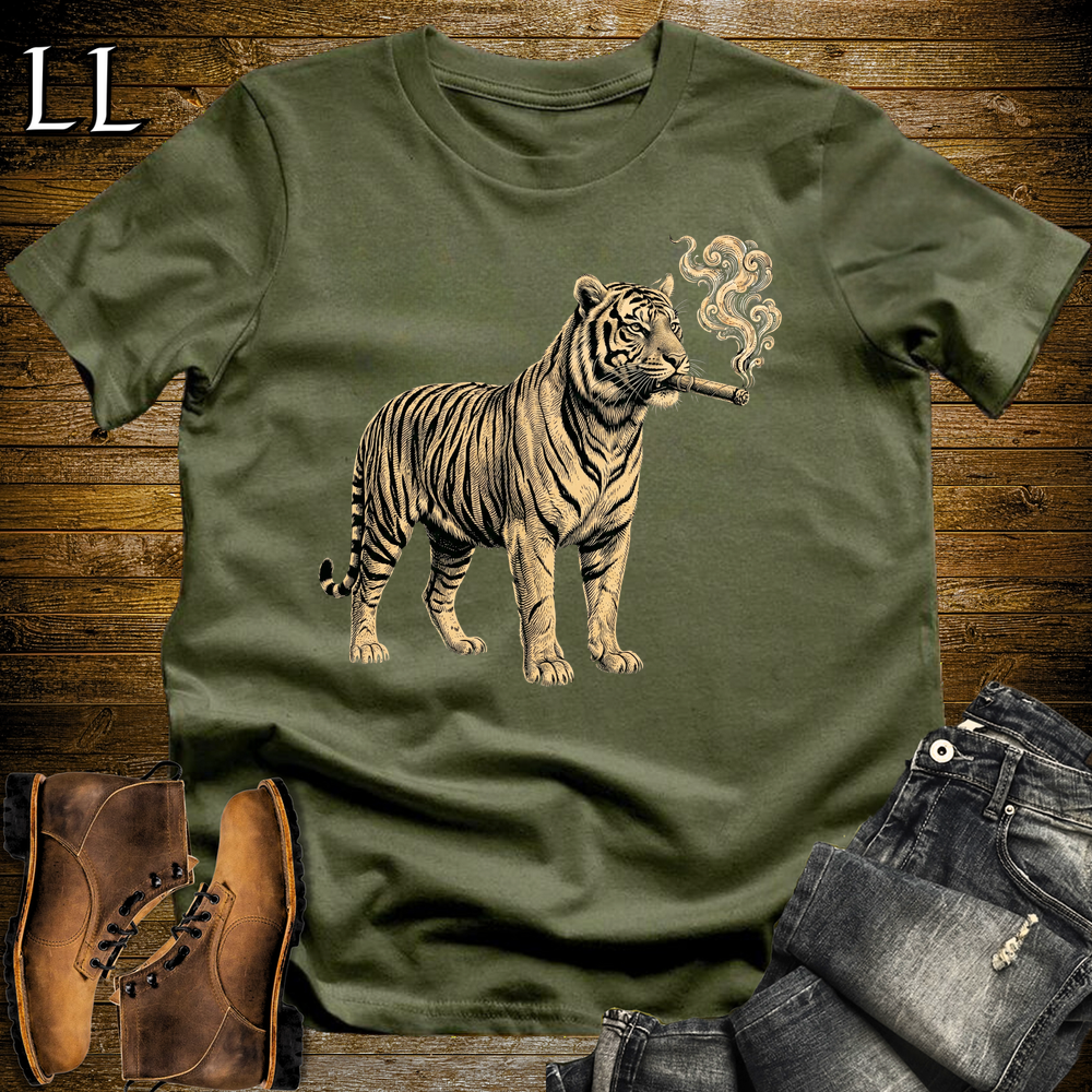 Vintage Cigar Tiger Softstyle T Shirt Military Green | Funny Cigar Shirt