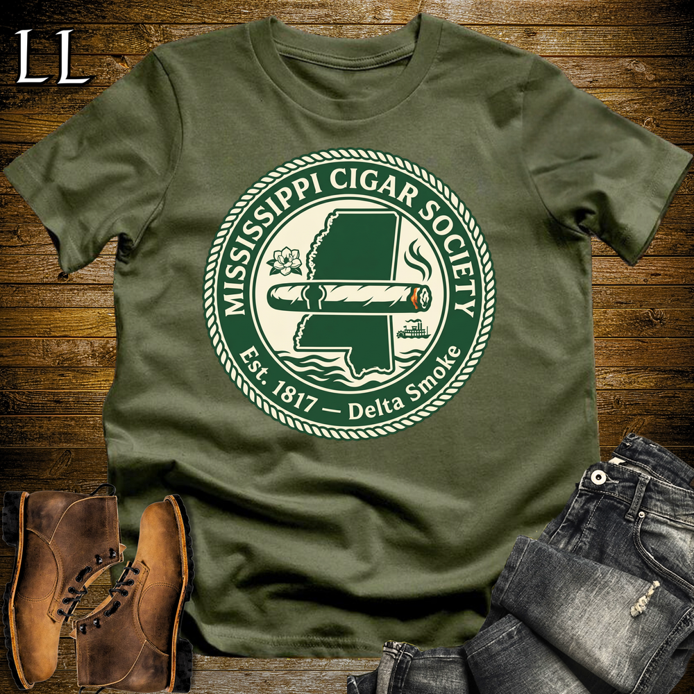 Mississippi Cigar Society Softstyle T Shirt Military Green | Cigar Lover Gift Tee