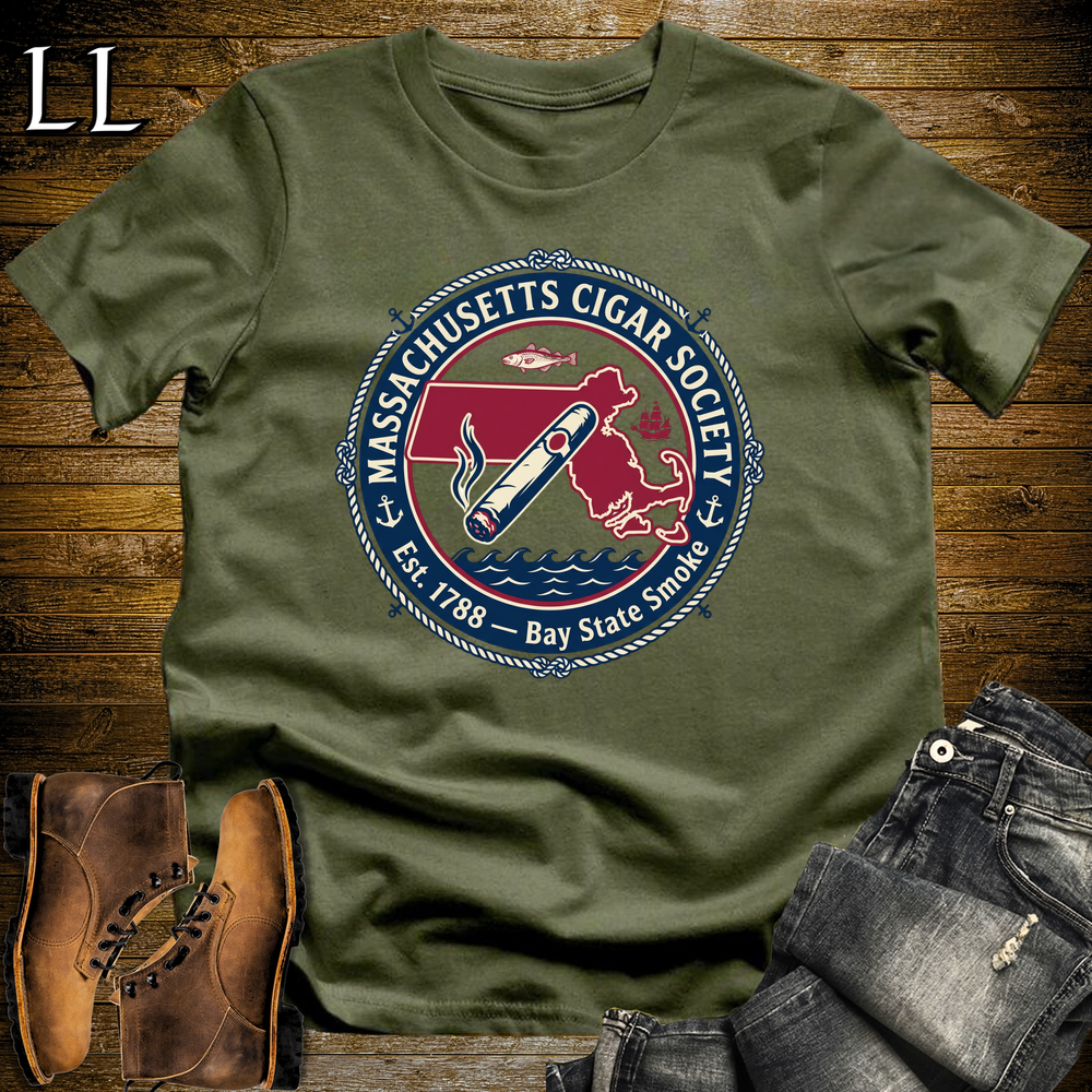 Massachusetts Cigar Society Softstyle T Shirt Military Green | Cigar Lover Gift Tee