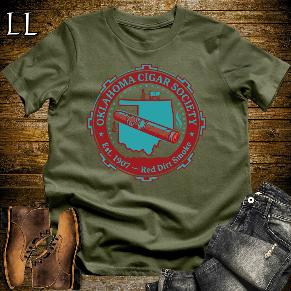 Oklahoma Cigar Society Softstyle T Shirt Military Green | Cigar Lover Gift Tee