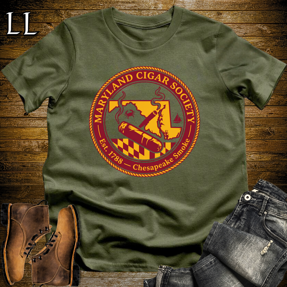 Maryland Cigar Society Softstyle T Shirt Military Green | Cigar Lover Gift Tee