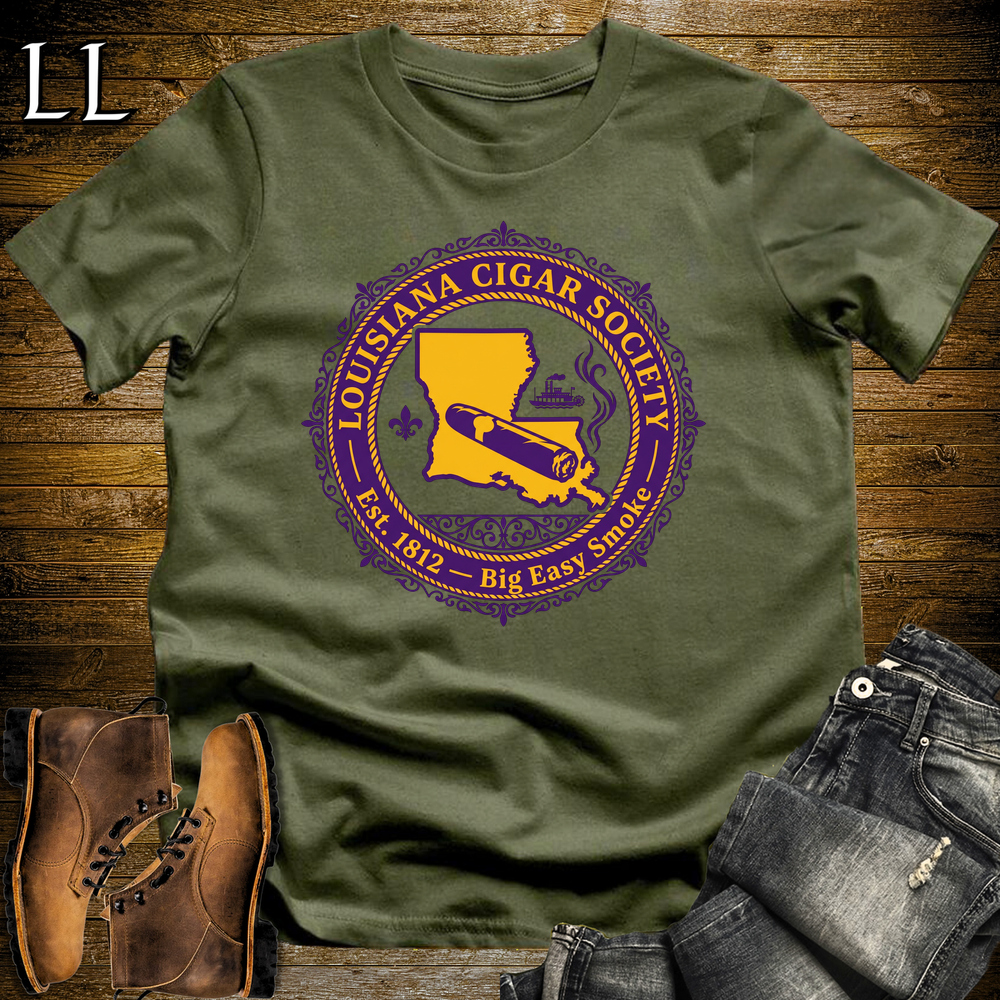 Louisiana Cigar Society Softstyle T Shirt Military Green | Cigar Lover Gift Tee