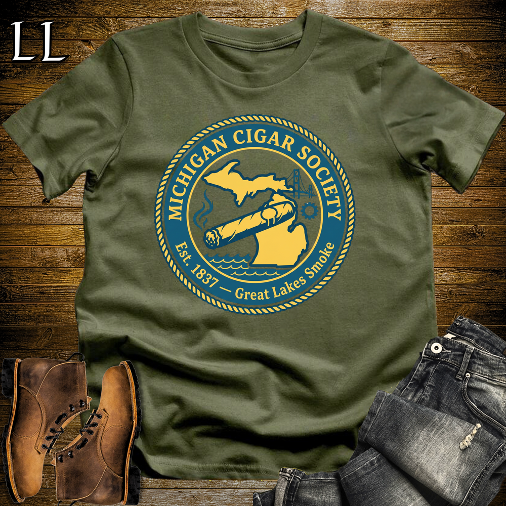 Michigan Cigar Society Softstyle T Shirt Military Green | Cigar Lover Gift Tee