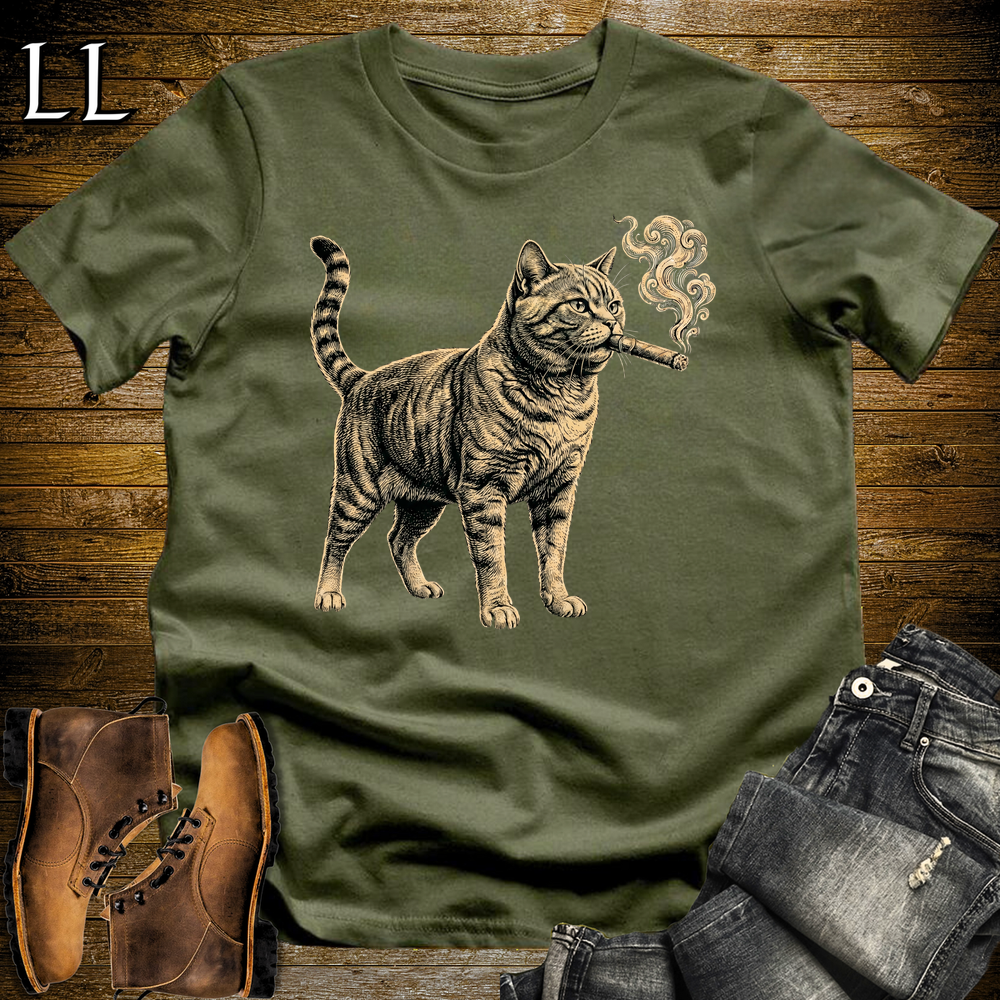 Vintage Cigar Cat Softstyle T Shirt Military Green | Funny Cigar Shirt