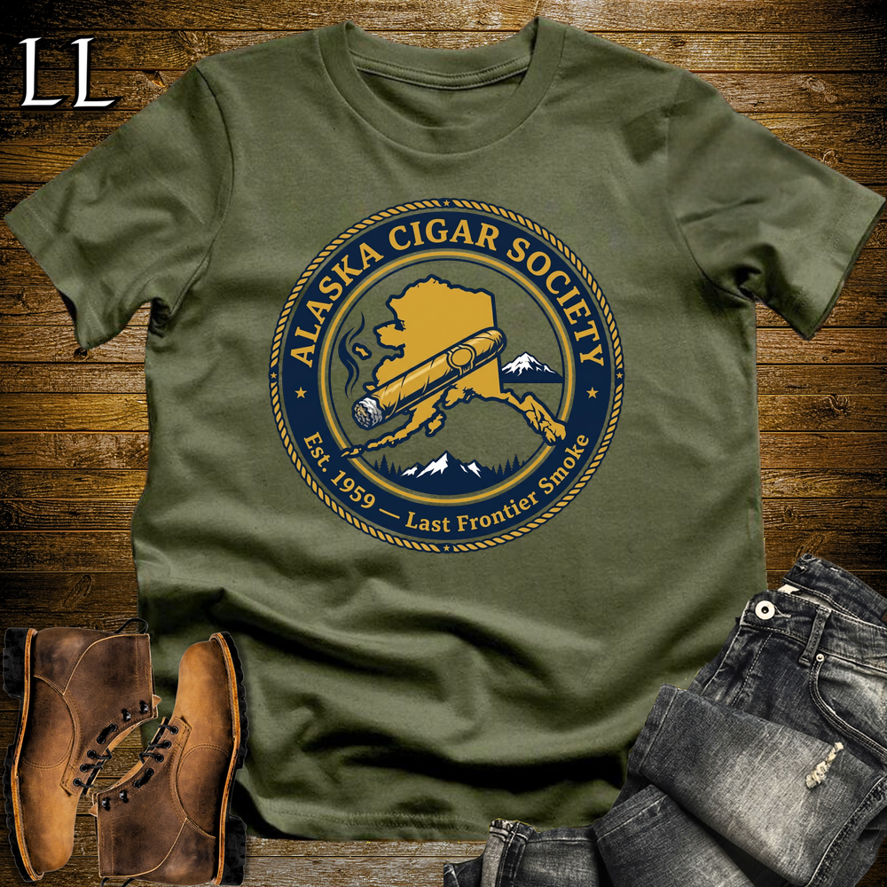Alaska Cigar Society Softstyle T Shirt Military Green | Cigar Lover Gift Tee
