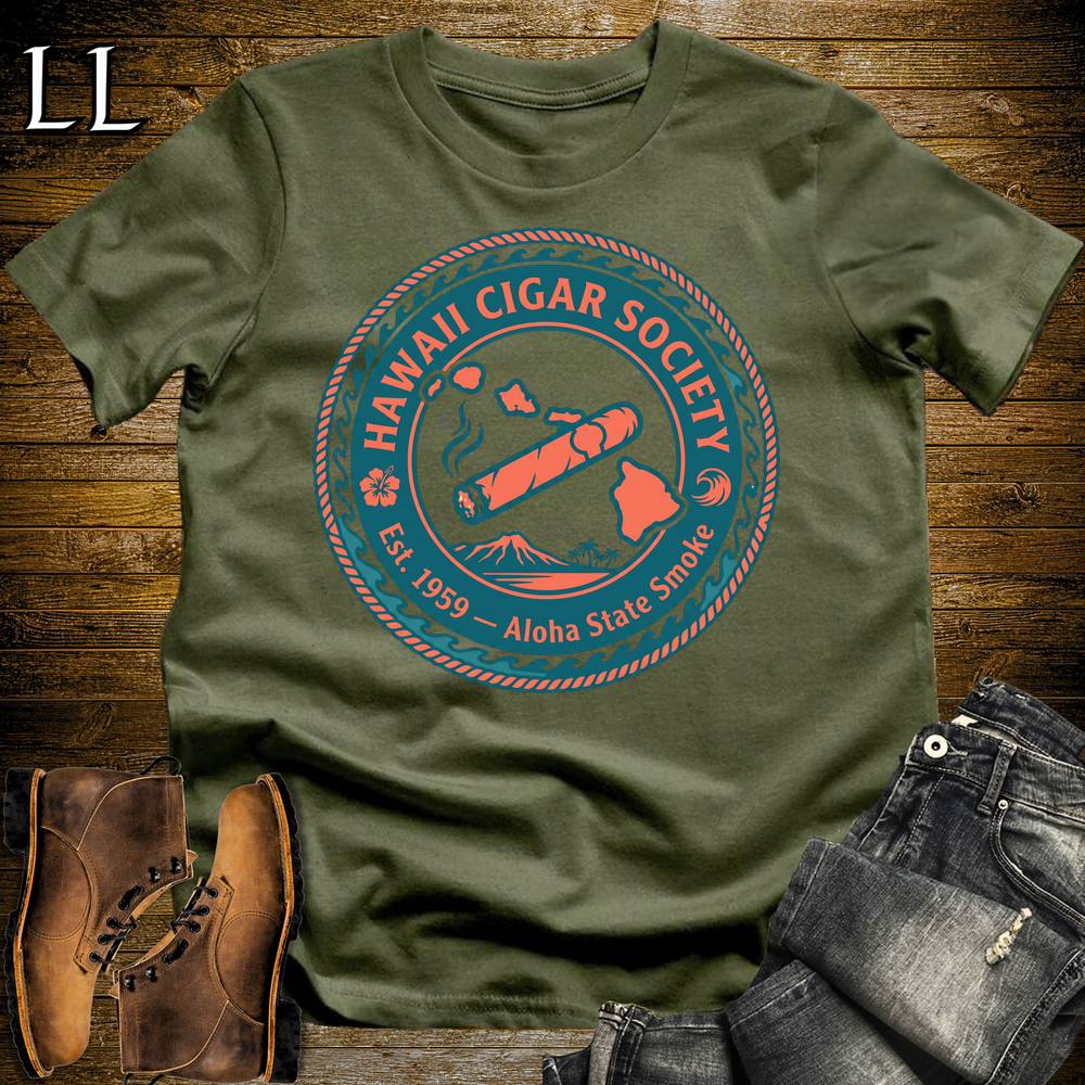 Hawaii Cigar Society Softstyle T Shirt Military Green | Cigar Lover Gift Tee