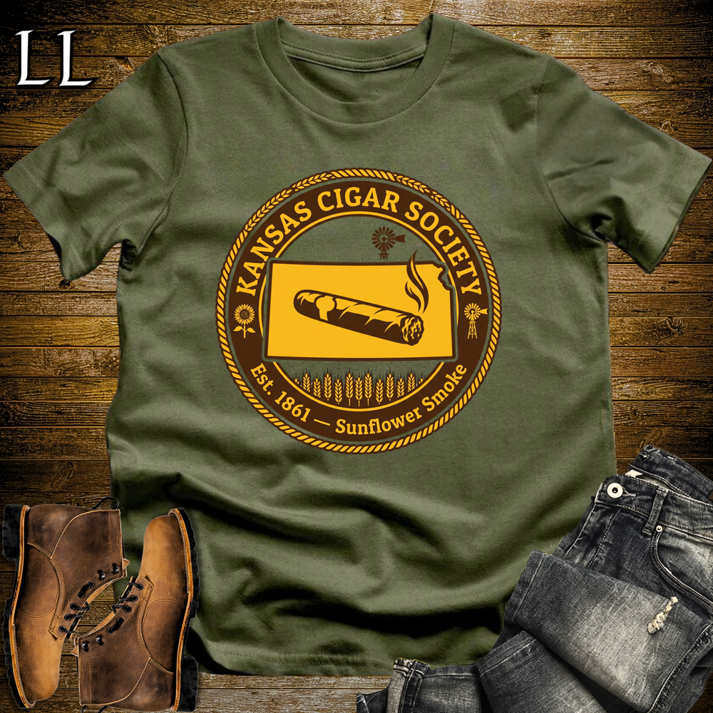 Kansas Cigar Society Softstyle T Shirt Military Green | Cigar Lover Gift Tee