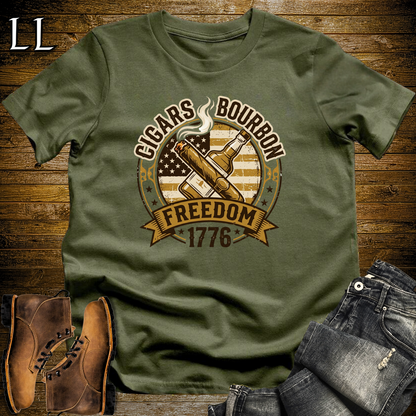 Cigars Bourbon Freedom 1776 Softstyle T Shirt Military Green | Cigars Bourbon Freedom Tee