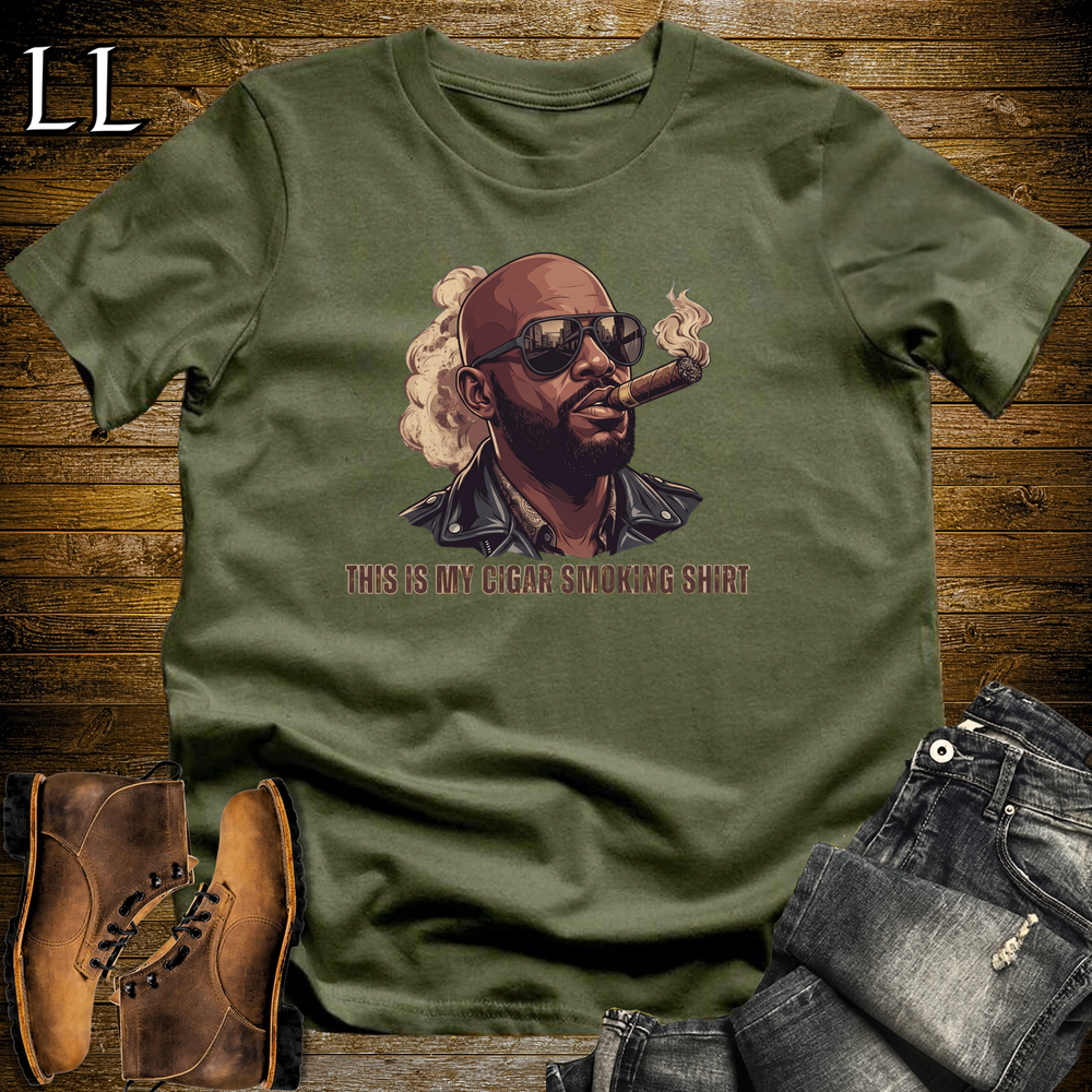 Cigar Smoking Shirt Black Jacket Softstyle T Shirt Military Green | Cigar Boss Tee