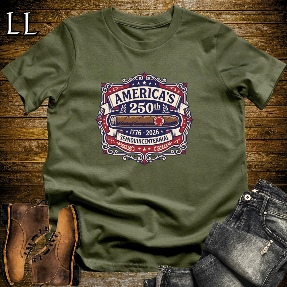 Americas 250 Cigar Flag Softstyle T Shirt Military Green | America 250 Cigar Flag Tee