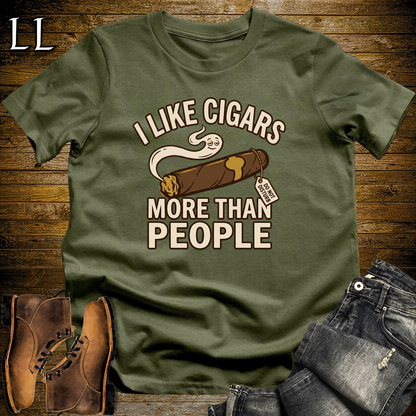I Like Cigars More Than People Softstyle T Shirt Military Green | Funny Cigar Tee