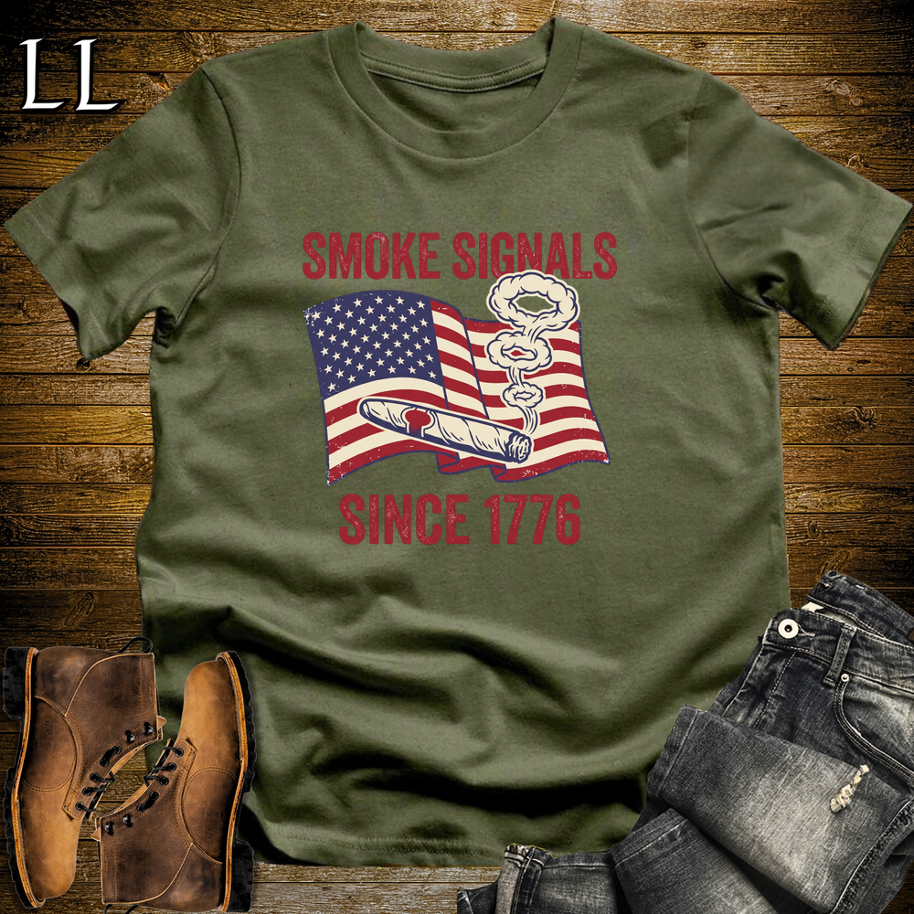 Cigar Smoke Signals Since 1776 Softstyle T Shirt Military Green | Patriotic 1776 Cigar Tee