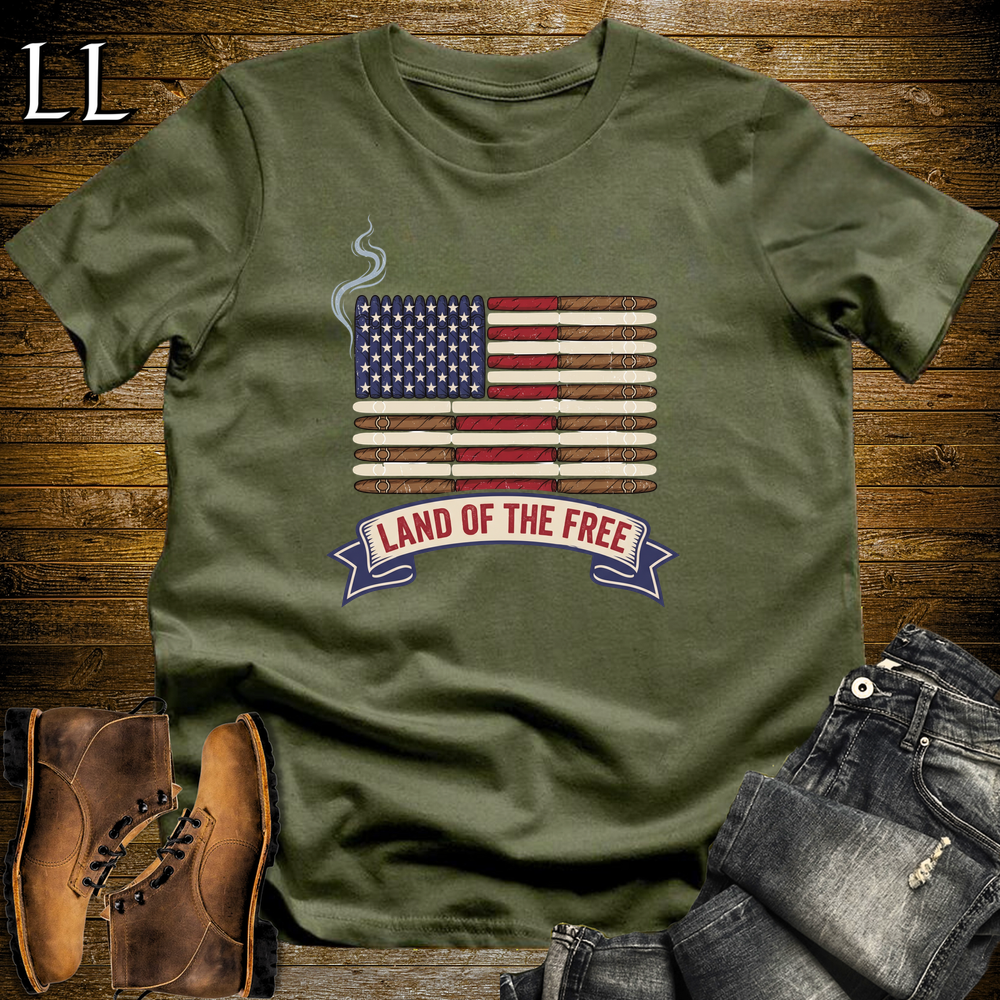 American Cigar Flag Softstyle T Shirt Military Green | Patriotic Cigar Flag Tee