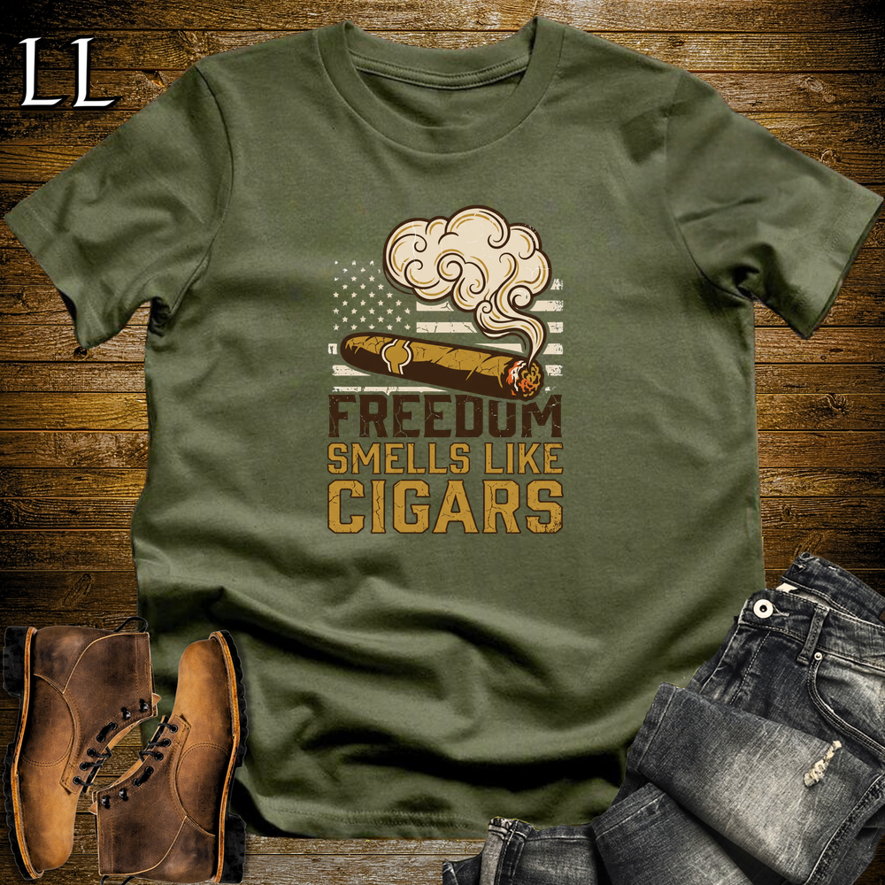 Freedom Smells Like Cigars Softstyle T Shirt Military Green | Patriotic Cigar Tee