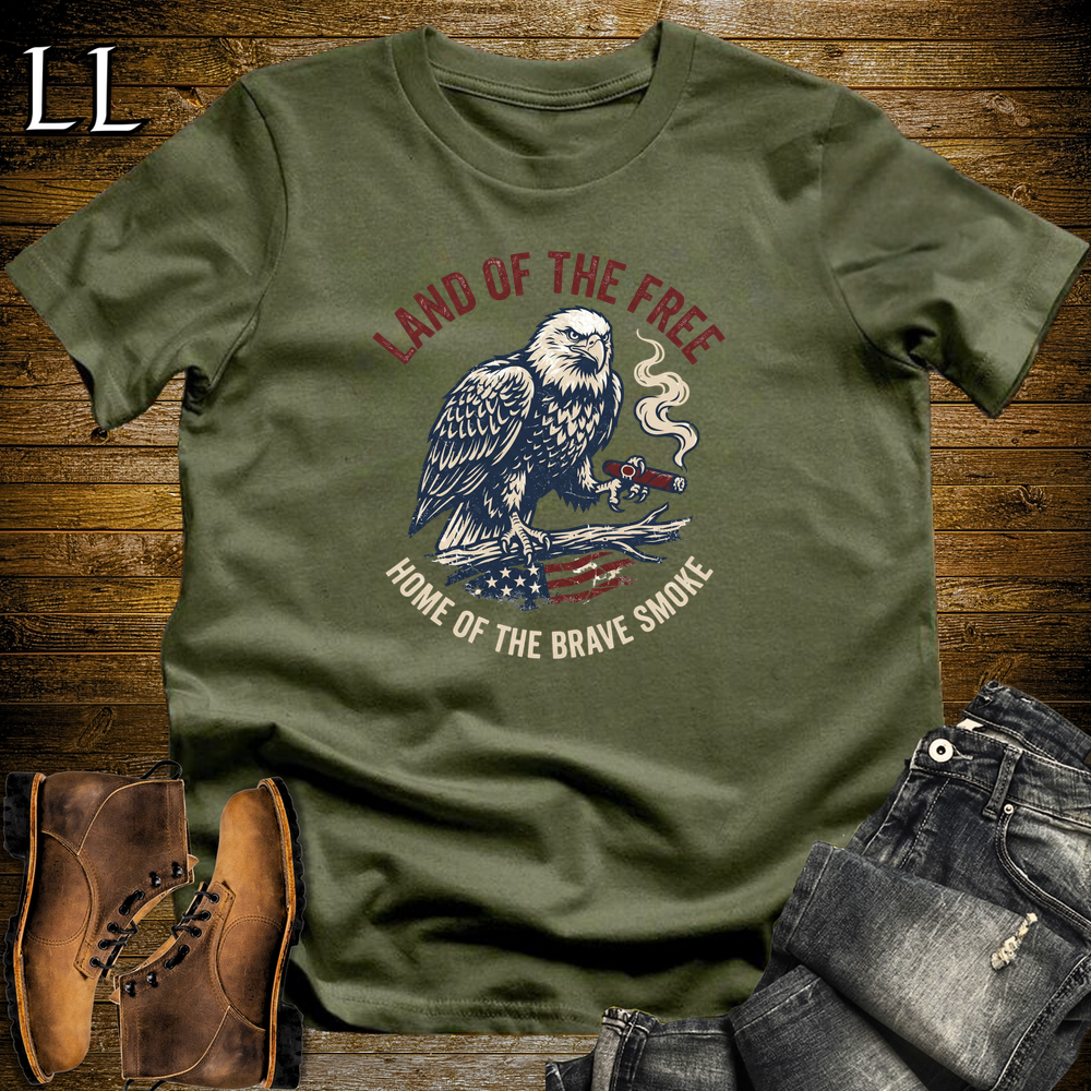 Land Of The Free Home Of The Brave Cigars Softstyle T Shirt Military Green | Patriotic USA Cigar Tee