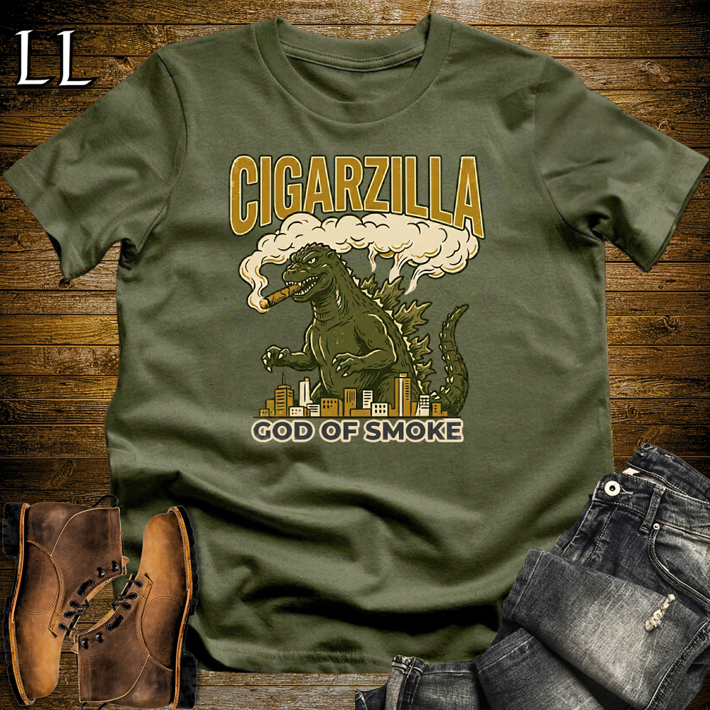 Cigarzilla Softstyle T Shirt Military Green | Funny Cigar Monster Tee