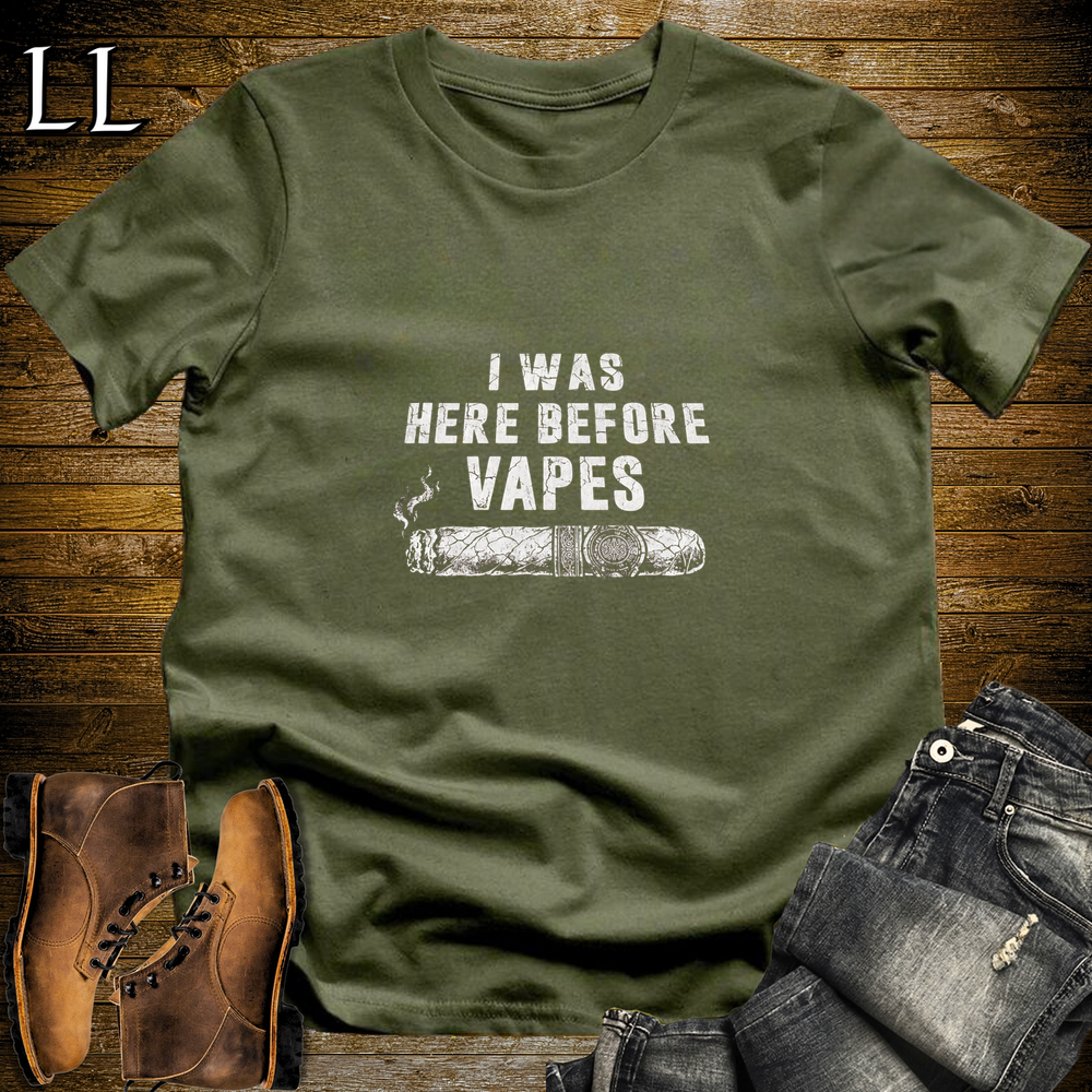 Cigar Was Here Before Vapes Softstyle T Shirt Military Green | Funny Cigar Tee