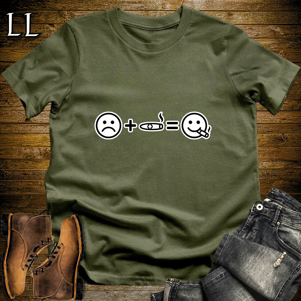Me And Cigar Equals Happy Softstyle T Shirt Military Green | Funny Cigar Tee