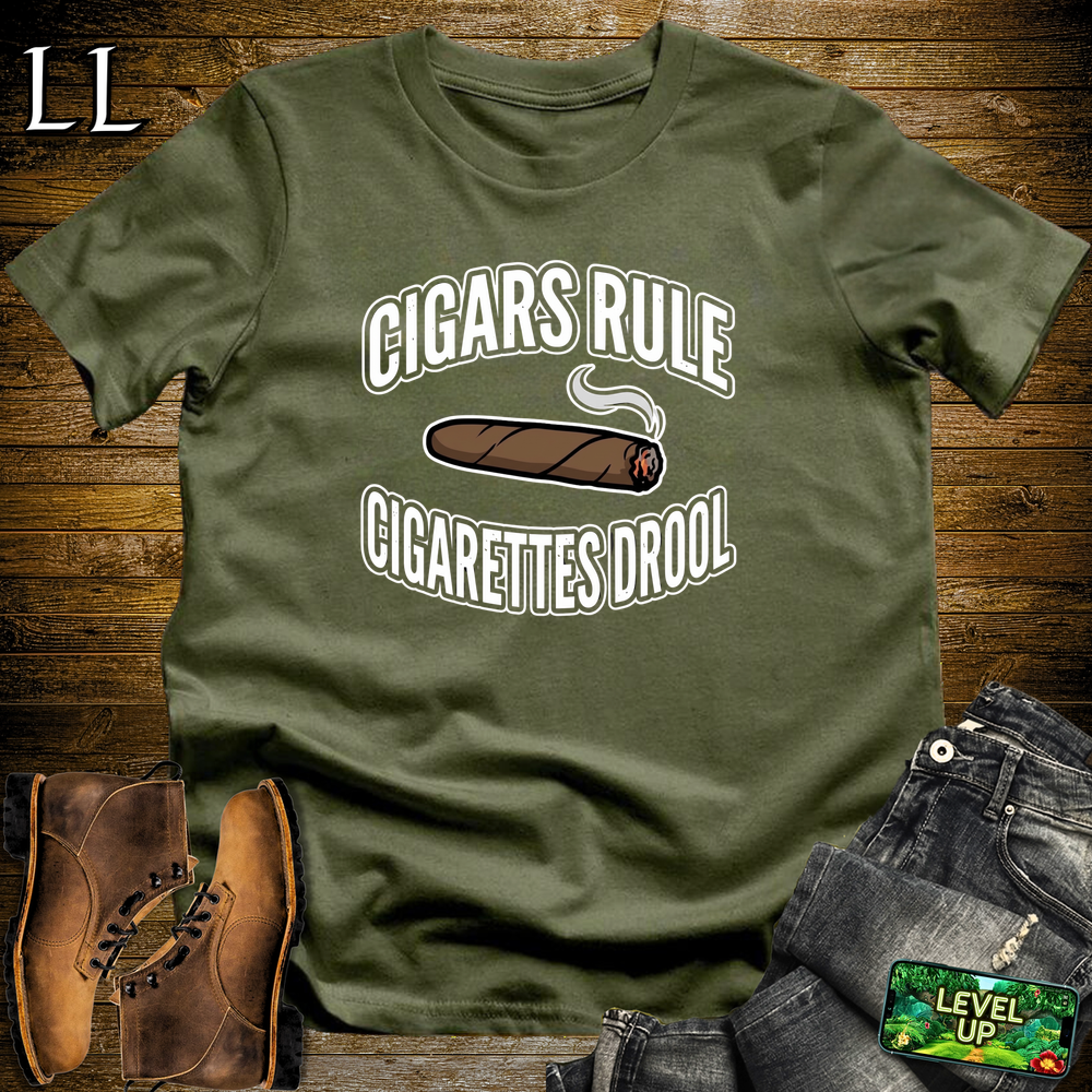 Cigars Rules Cigs Drool Softstyle T Shirt Military Green | Funny Cigar Tee