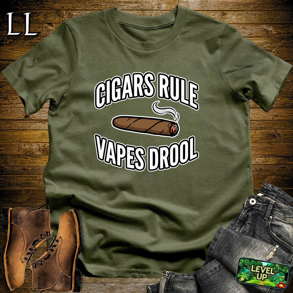 Cigars Rule Vapes Drool Softstyle T Shirt Military Green | Funny Cigar Tee