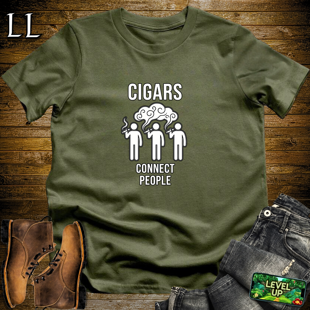 Cigars Connect People Softstyle T Shirt Military Green | Cigar Lover Tee