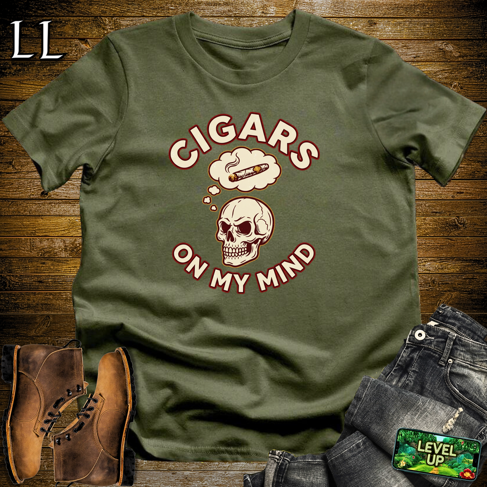 Cigars On My Mind Softstyle T Shirt Military Green | Cigar Lover Tee