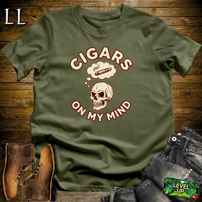Cigars On My Mind Softstyle T Shirt Military Green | Cigar Lover Tee