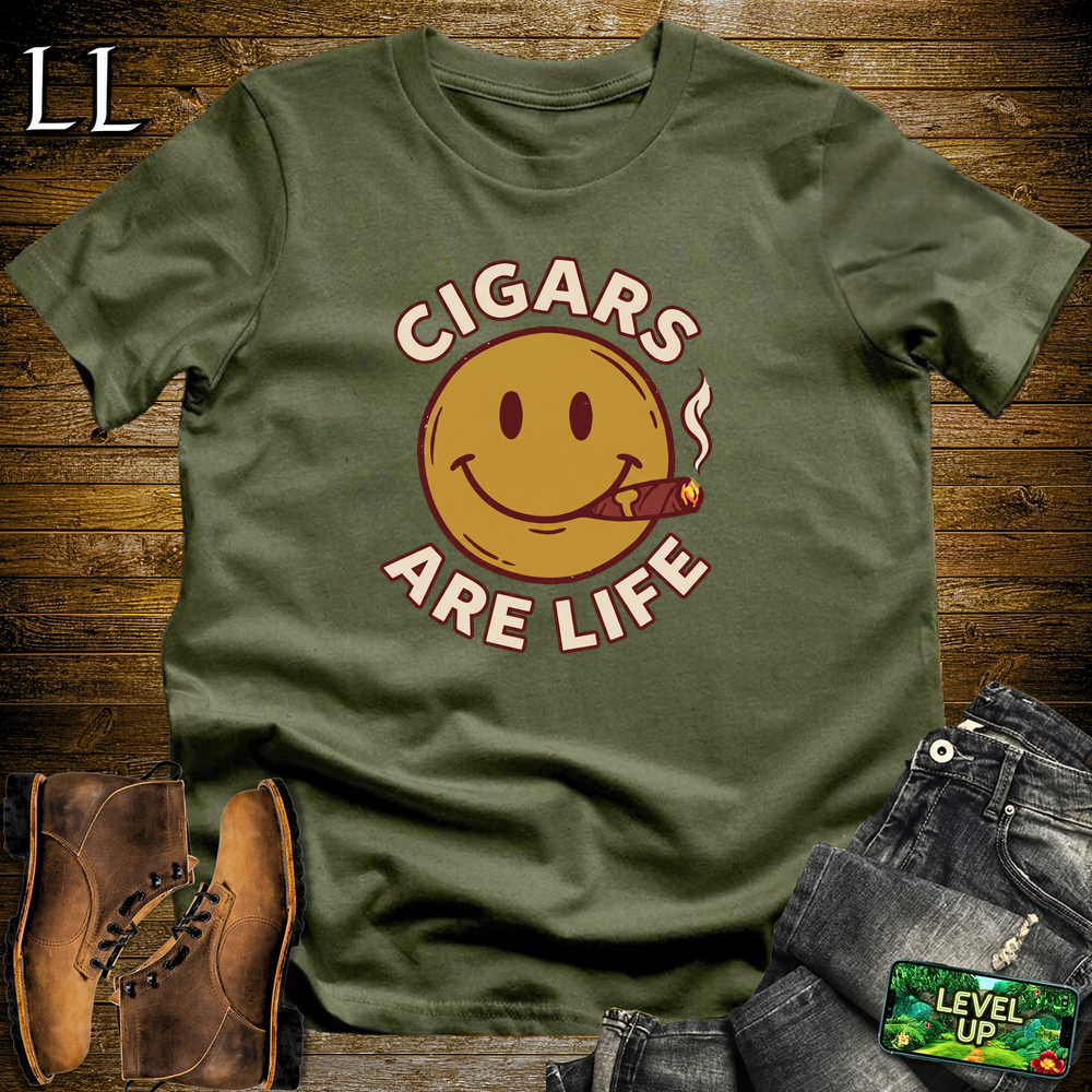 Cigars Are Life Smiley Softstyle T Shirt Military Green | Cigar Lover Tee