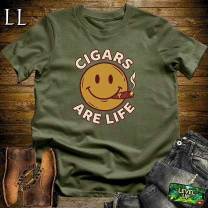 Cigars Are Life Smiley Softstyle T Shirt Military Green | Cigar Lover Tee
