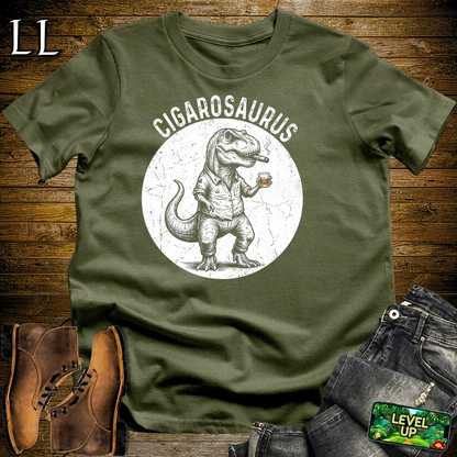Cigarosaurus Softstyle T Shirt Military Green | Funny Cigar Dinosaur Tee