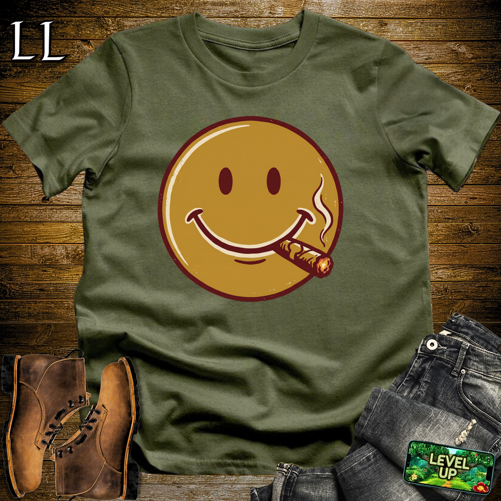 Cigar Smiley Softstyle T Shirt Military Green | Funny Cigar Tee