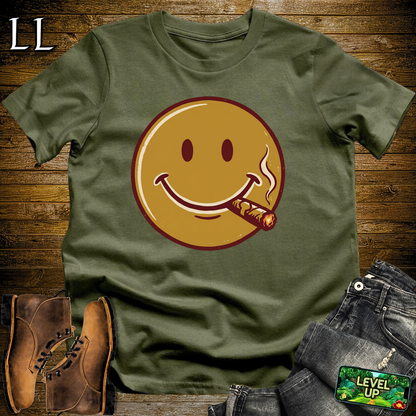 Cigar Smiley Softstyle T Shirt Military Green | Funny Cigar Tee