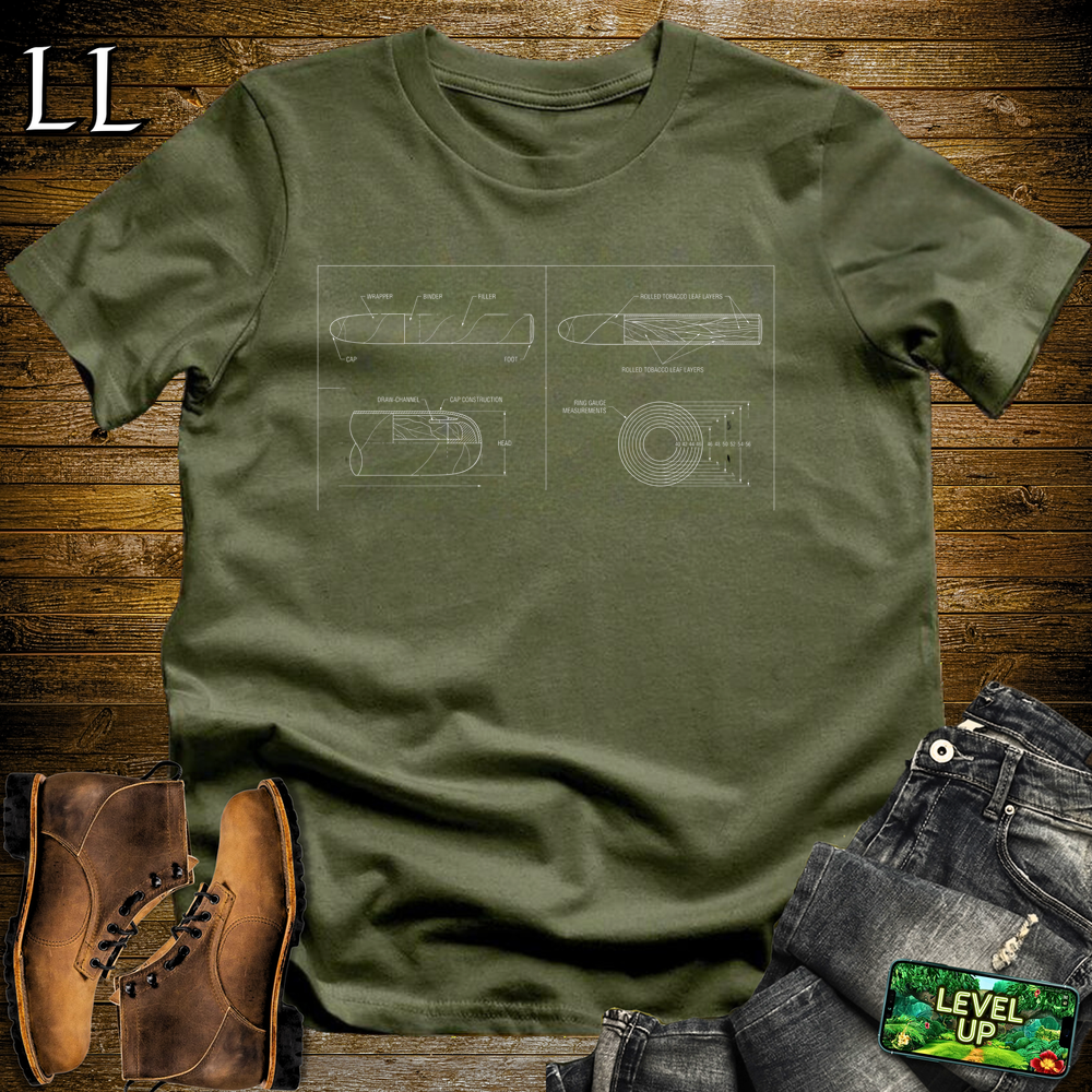 Cigar Blueprint Softstyle T Shirt Military Green | Cigar Lover Graphic Tee