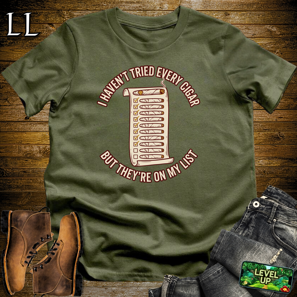Try Every Cigar List Softstyle T Shirt Military Green | Cigar Lover Tee