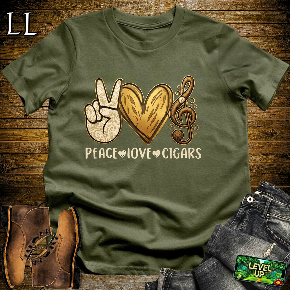 Peace Love Cigars Softstyle T Shirt Military Green | Cigar Lover Tee