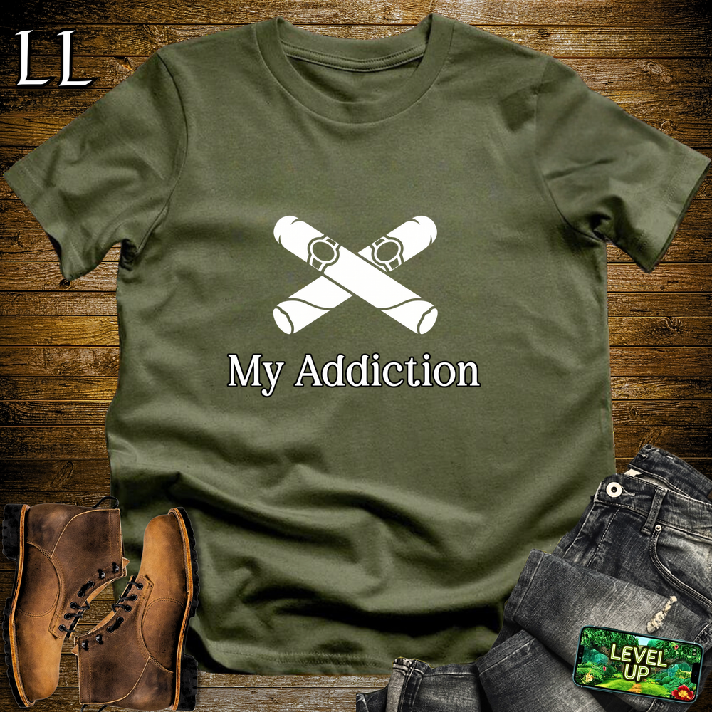 My Addiction Cigars Softstyle T Shirt Military Green | Funny Cigar Tee