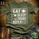 Eat Sleep Cigars Repeat Softstyle T Shirt Military Green | Funny Cigar Tee