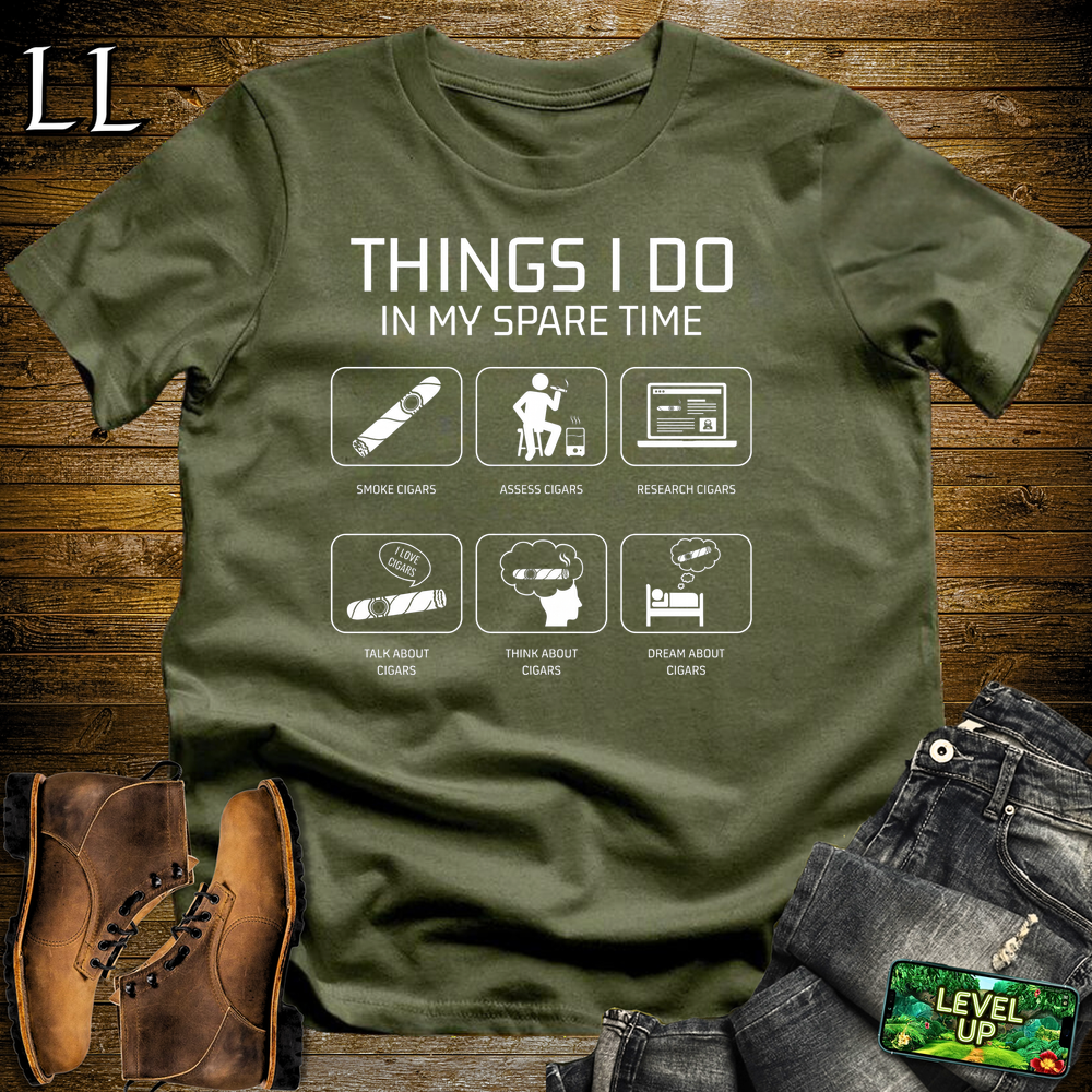 Things I Do In My Spare Time Cigars Softstyle T Shirt Military Green | Funny Cigar Tee