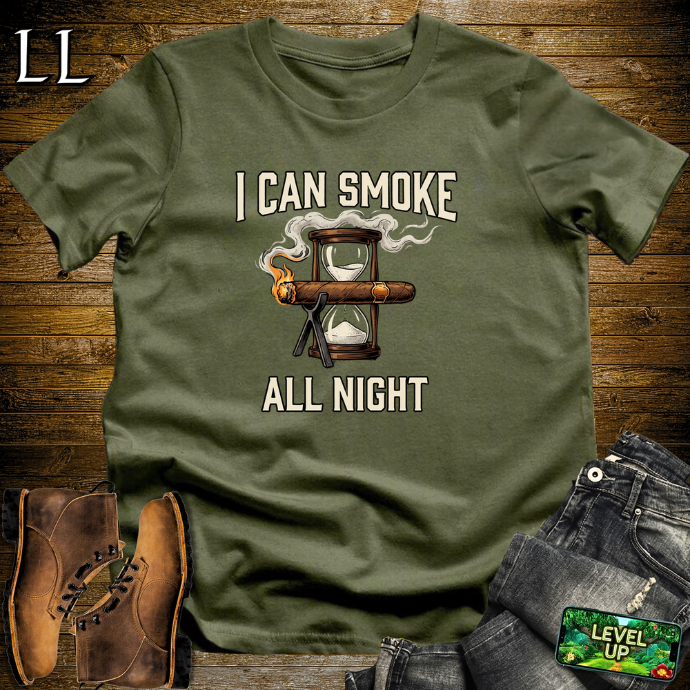I Can Smoke All Night Softstyle T Shirt Military Green | Funny Cigar Tee