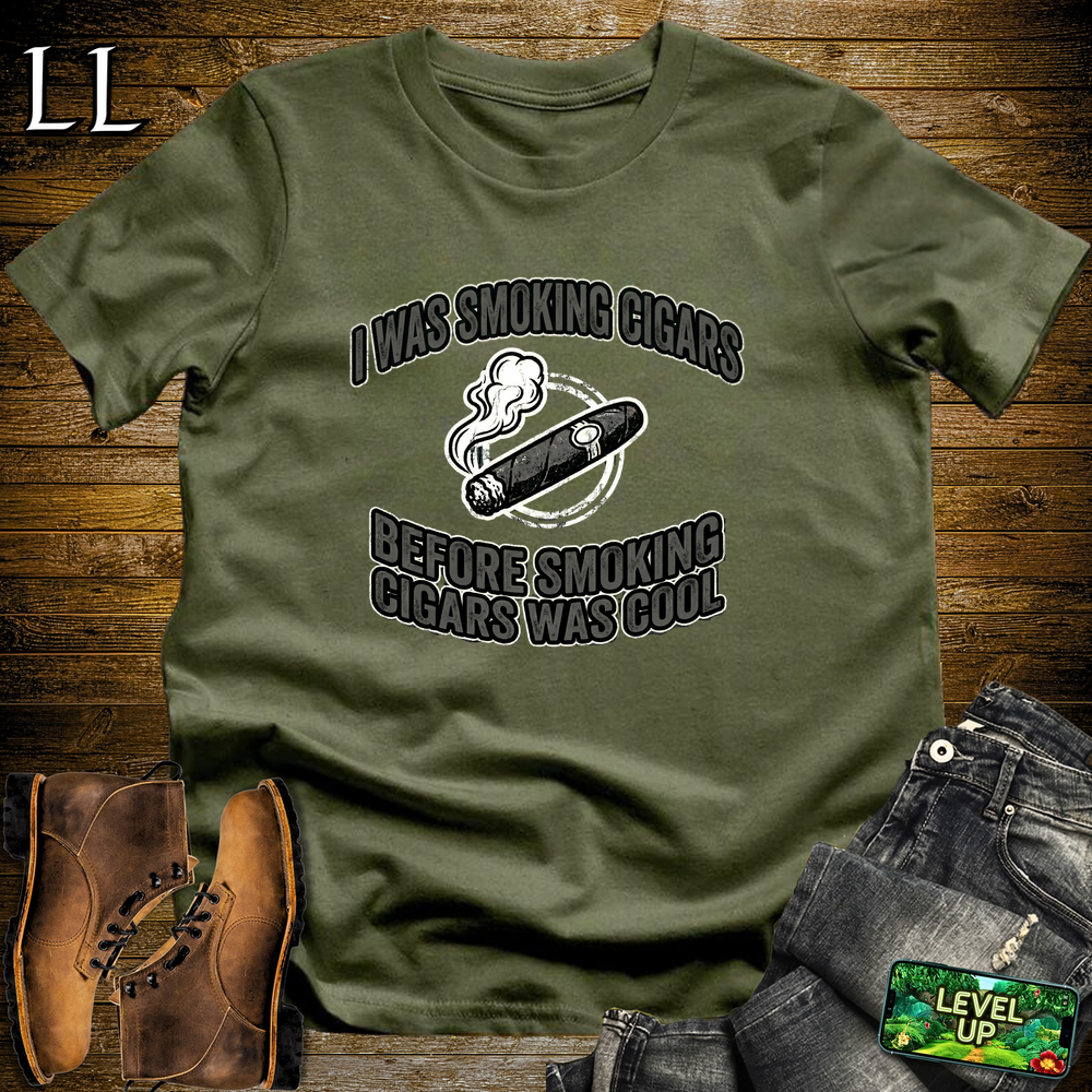Smoking Cigars Before It Was Cool Softstyle T Shirt Military Green | Funny Cigar Tee