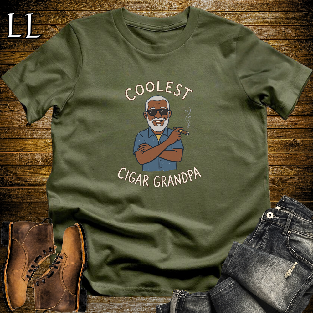 Coolest Cigar Grandpa Softstyle T Shirt Military Green | Cigar Grandpa Tee