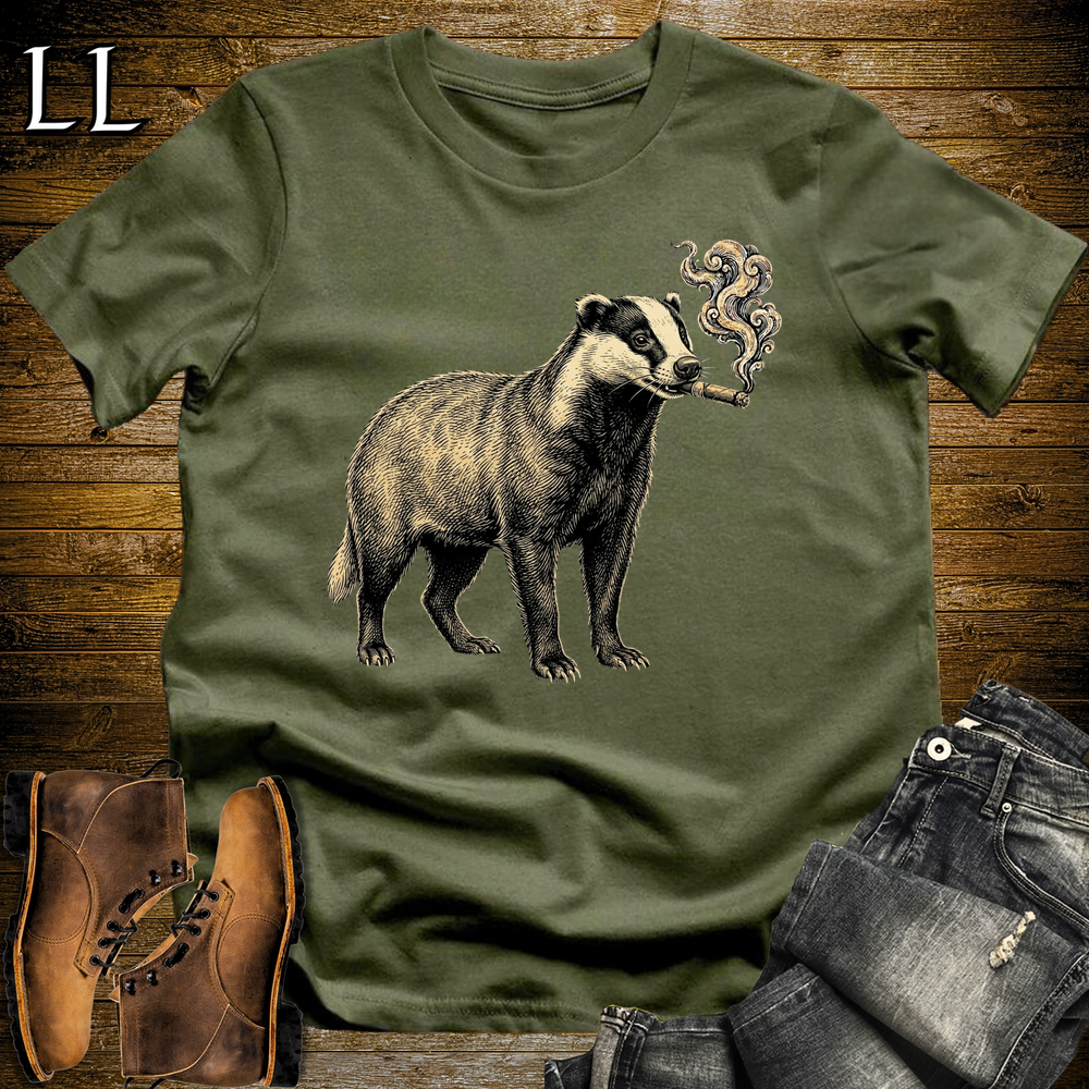 Vintage Cigar Badger Softstyle T Shirt Military Green | Cigar Badger Tee