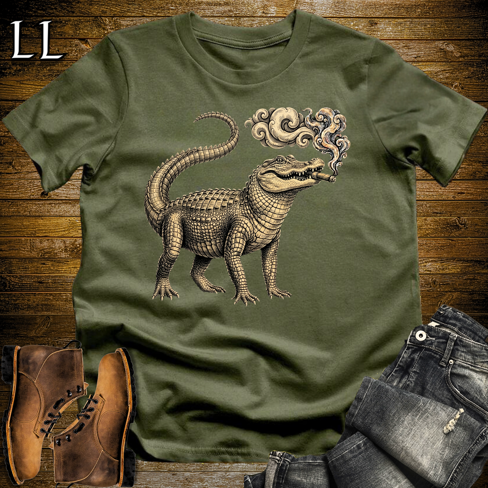 Vintage Cigar Alligator Softstyle T Shirt Military Green | Cigar Alligator Tee