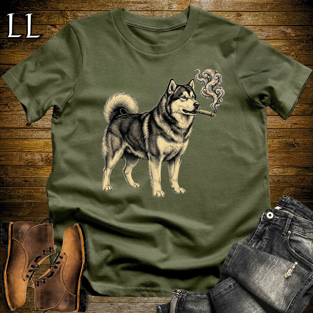 Vintage Cigar Alaskan Malamute Softstyle T Shirt Military Green | Cigar Alaskan Malamute Tee