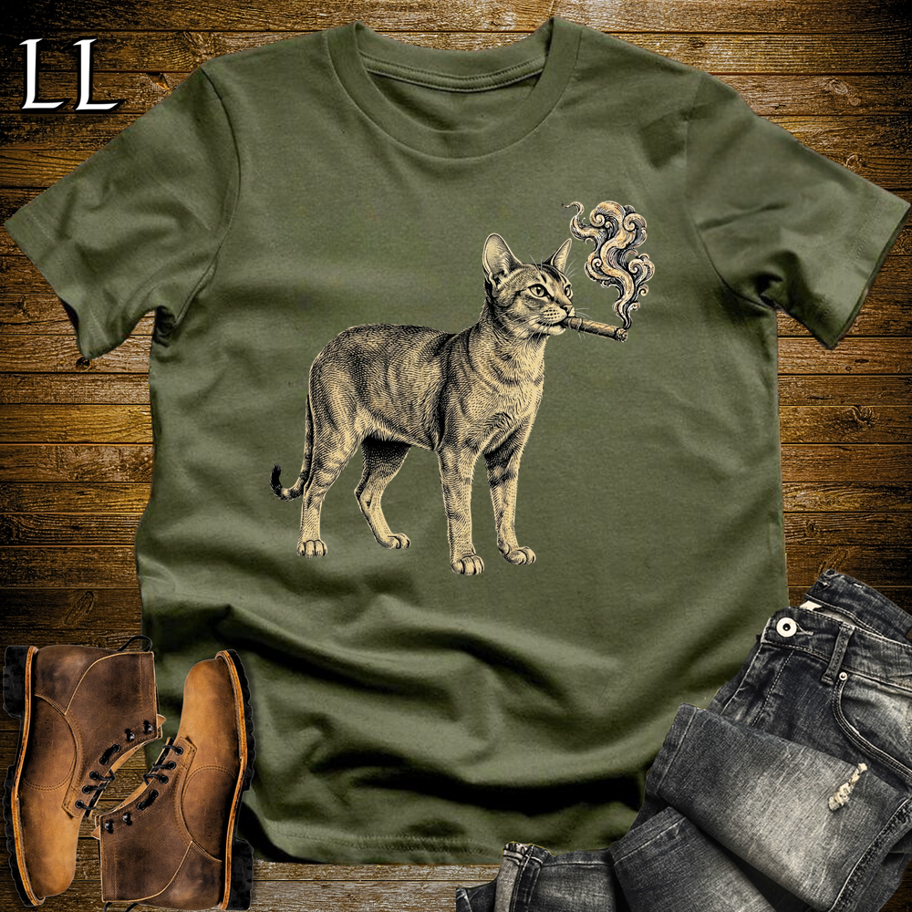 Vintage Cigar Abyssinian Cat Softstyle T Shirt Military Green | Cigar Abyssinian Cat Tee