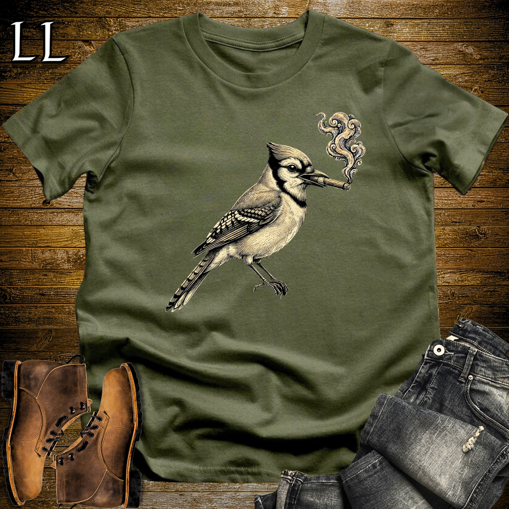 Vintage Cigar Blue Jay Softstyle T Shirt Military Green | Cigar Blue Jay Tee
