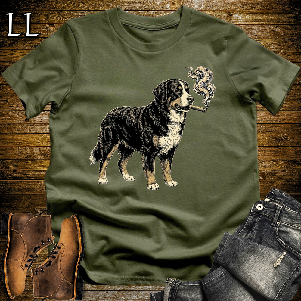 Vintage Cigar Bernese Mountain Dog Softstyle T Shirt Military Green | Cigar Bernese Mountain Dog Tee