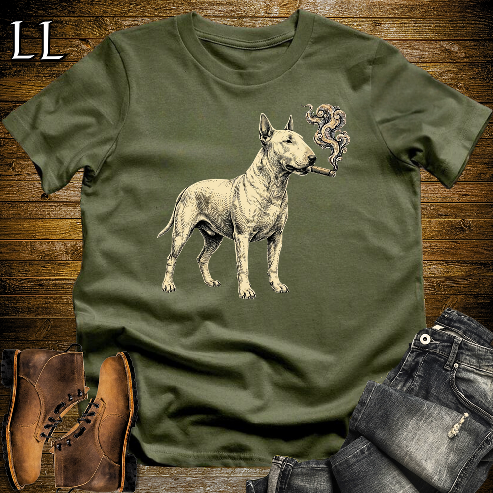 Vintage Cigar Bull Terrier Softstyle T Shirt Military Green | Cigar Bull Terrier Tee