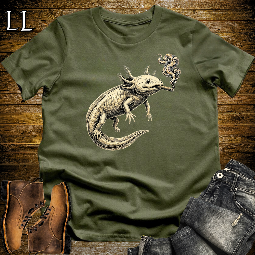 Vintage Cigar Axolotl Softstyle T Shirt Military Green | Cigar Axolotl Tee